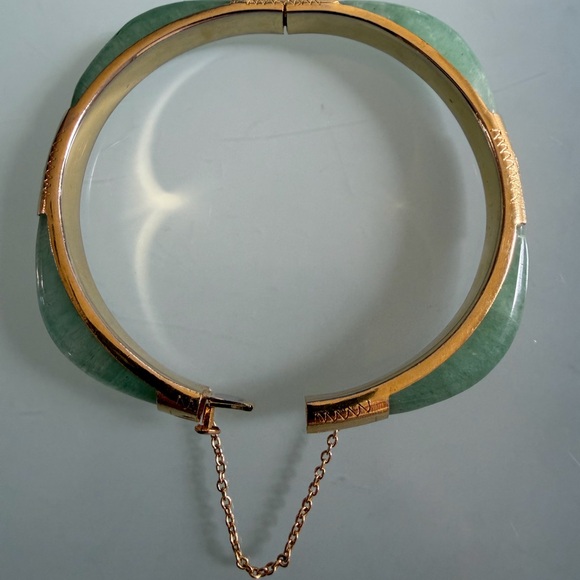 Vintage Jade Square Bangle Bracelet w/ Gold Inlay – Sterling Silver 925 - Picture 5 of 15